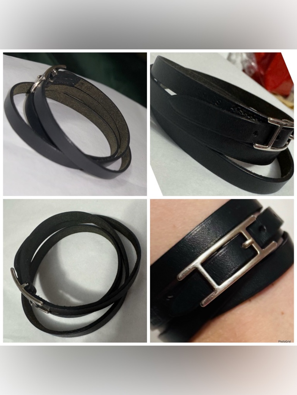 Hermès AUTHENTIC Silver & Black Leather Behapi Api Double Tour Bracelet - Picture 13 of 16
